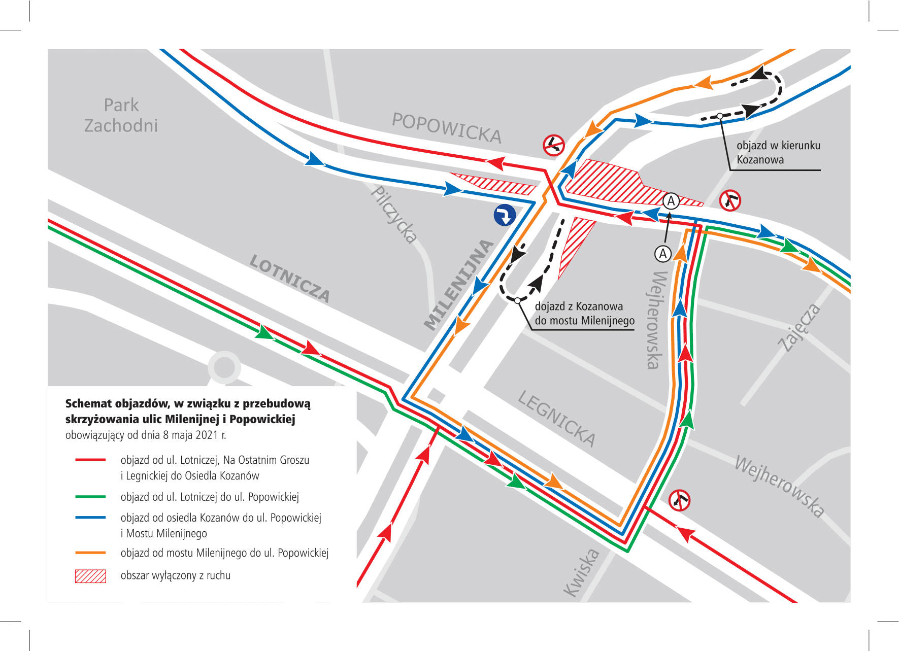 Mapa zmiany trasy autobusów MPK